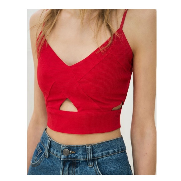 Bershka red croptop side cut out spaghetti straps Small - Picture 4 of 8